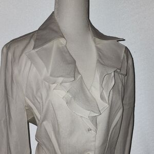Jones New York Signature White Ruffel Blouse